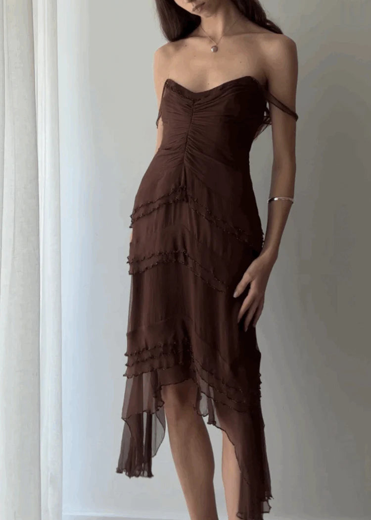 Weitese Dress Prom Dress Stores Brown Spaghetti Straps Layered Elegant Midi Party Dress Formal Dresses