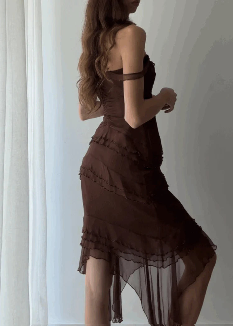 Weitese Dress Prom Dress Stores Brown Spaghetti Straps Layered Elegant Midi Party Dress Formal Dresses