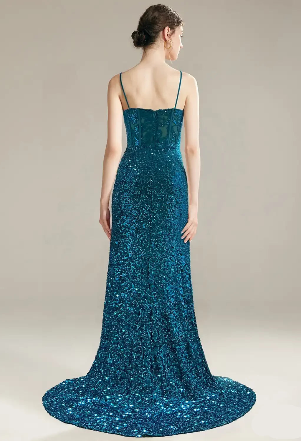 Mermaid Trumpet Spaghetti Straps Luxury Prom Dress Floor-Length Sleeveless Formal Evening Gown Cheap Sequin Evening Dresses