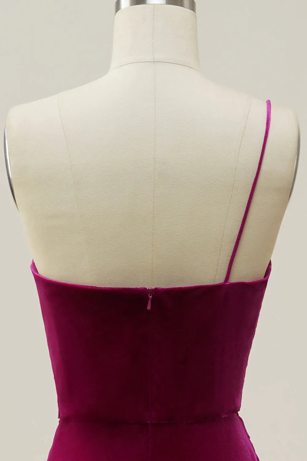 Vestido de fiesta de terciopelo con tirantes finos, un hombro y lazo con abertura