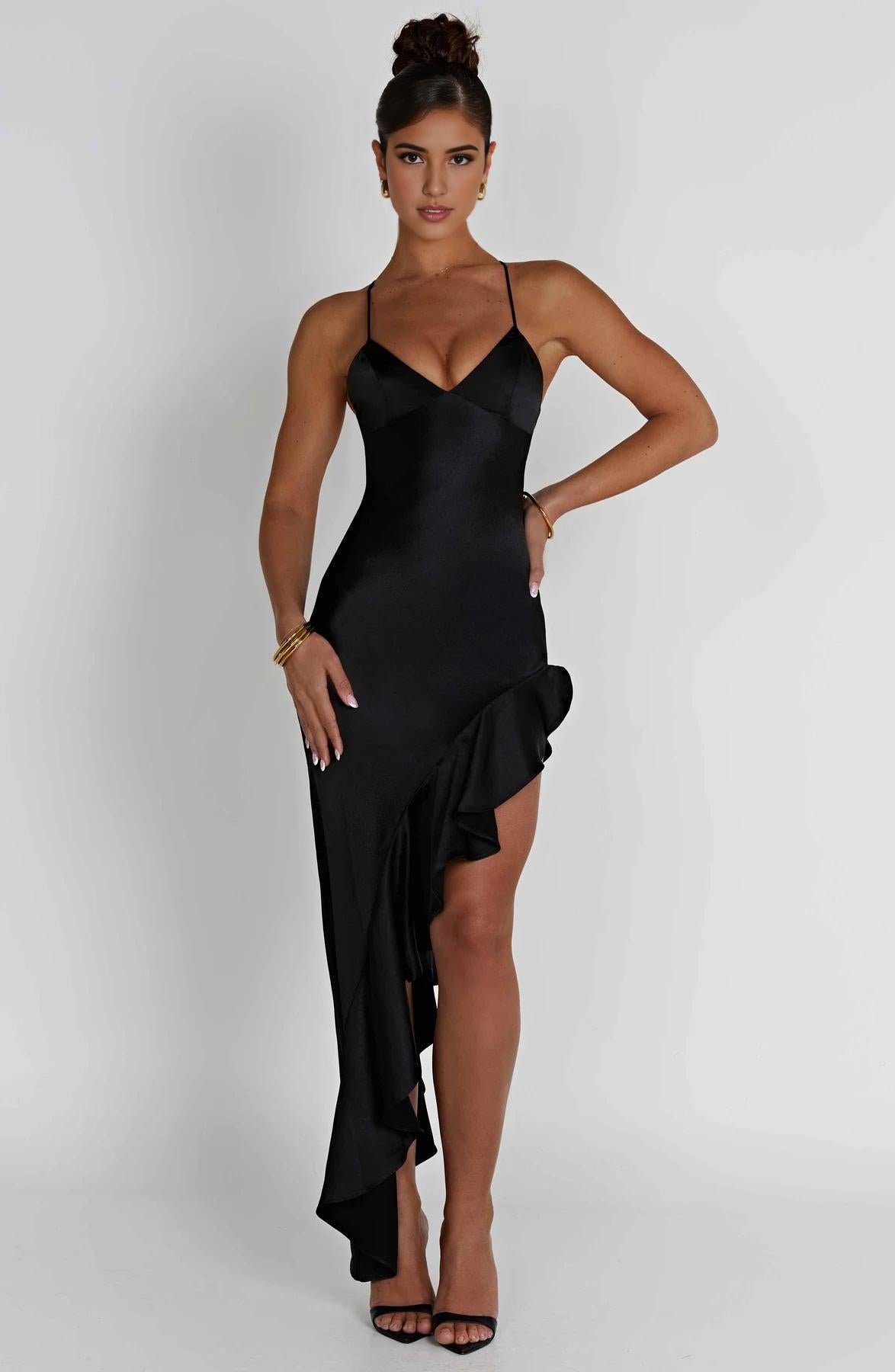 Spaghetti Straps Open Back  Women Dresses Sleeveless Sexy 's Ruffled Off Shoulder Red Prom Dress