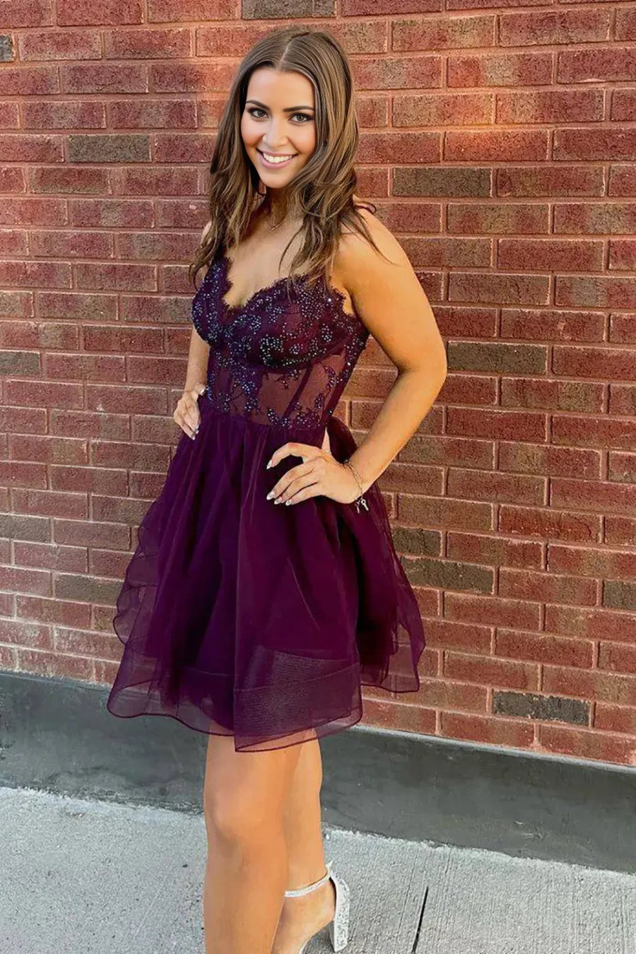 Weitese Prom Dress Store Sensational Instincts A Line Spaghetti Straps Purple Corset Homecoming Dress with Beading Formal Women's Dresses