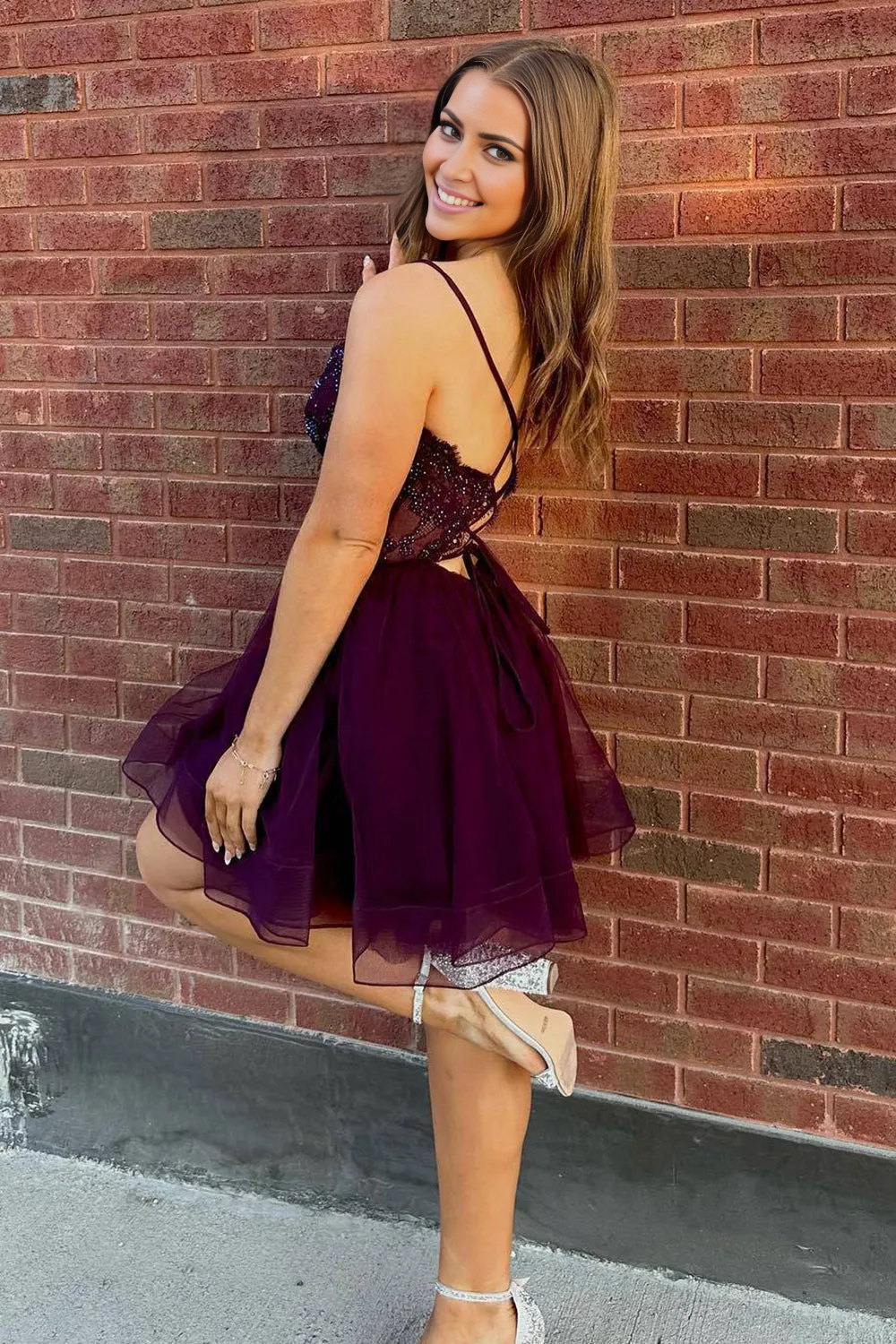 Weitese Prom Dress Store Sensational Instincts A Line Spaghetti Straps Purple Corset Homecoming Dress with Beading Formal Women's Dresses