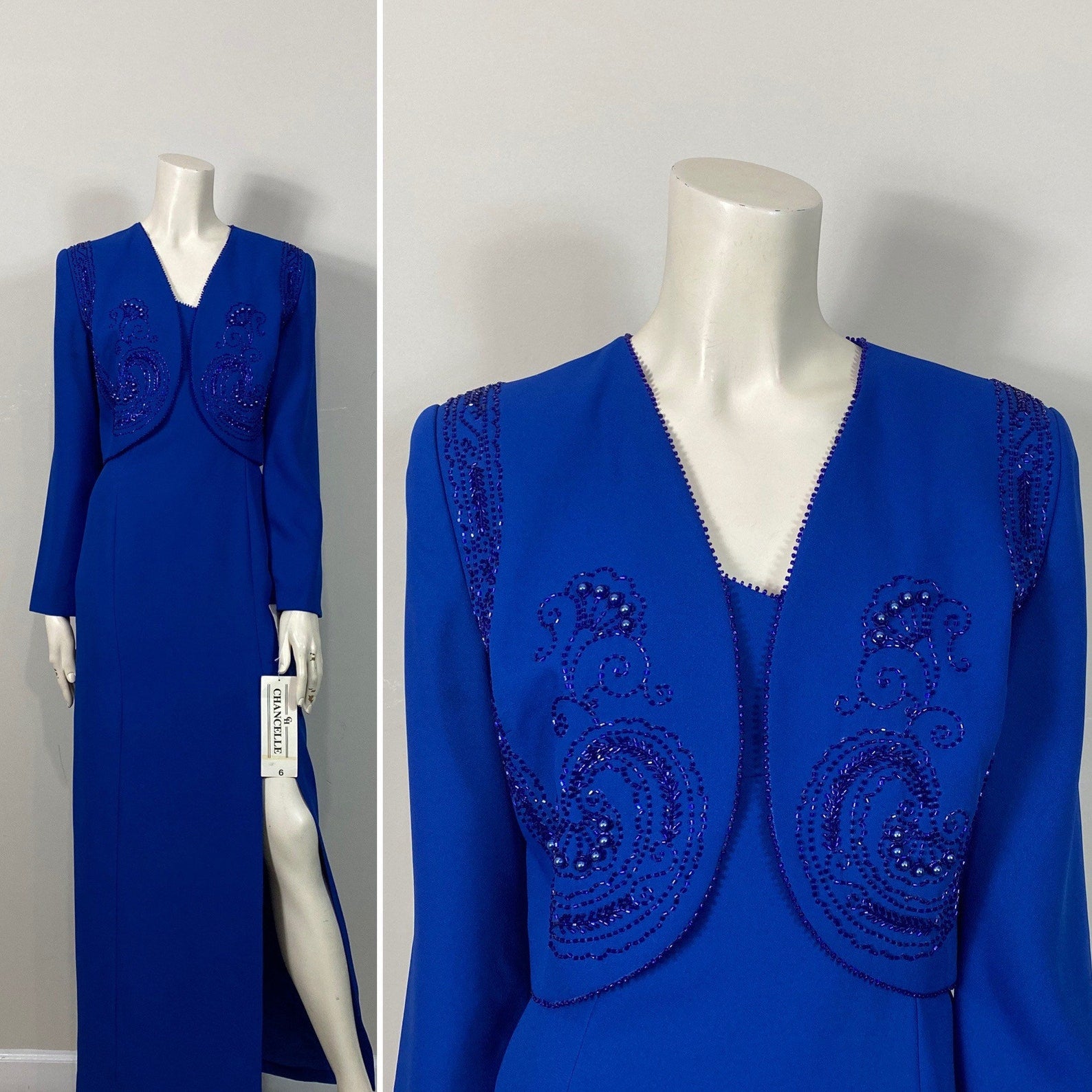 Spaghetti Straps Royal Blue Formal Dress Jacket Beaded Sweetheart Gown Versatile Mother of the Bride Dress With Slit