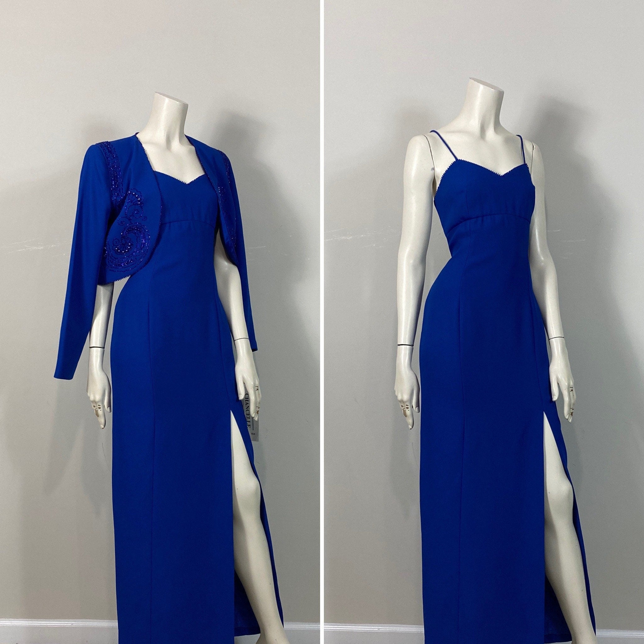 Spaghetti Straps Royal Blue Formal Dress Jacket Beaded Sweetheart Gown Versatile Mother of the Bride Dress With Slit