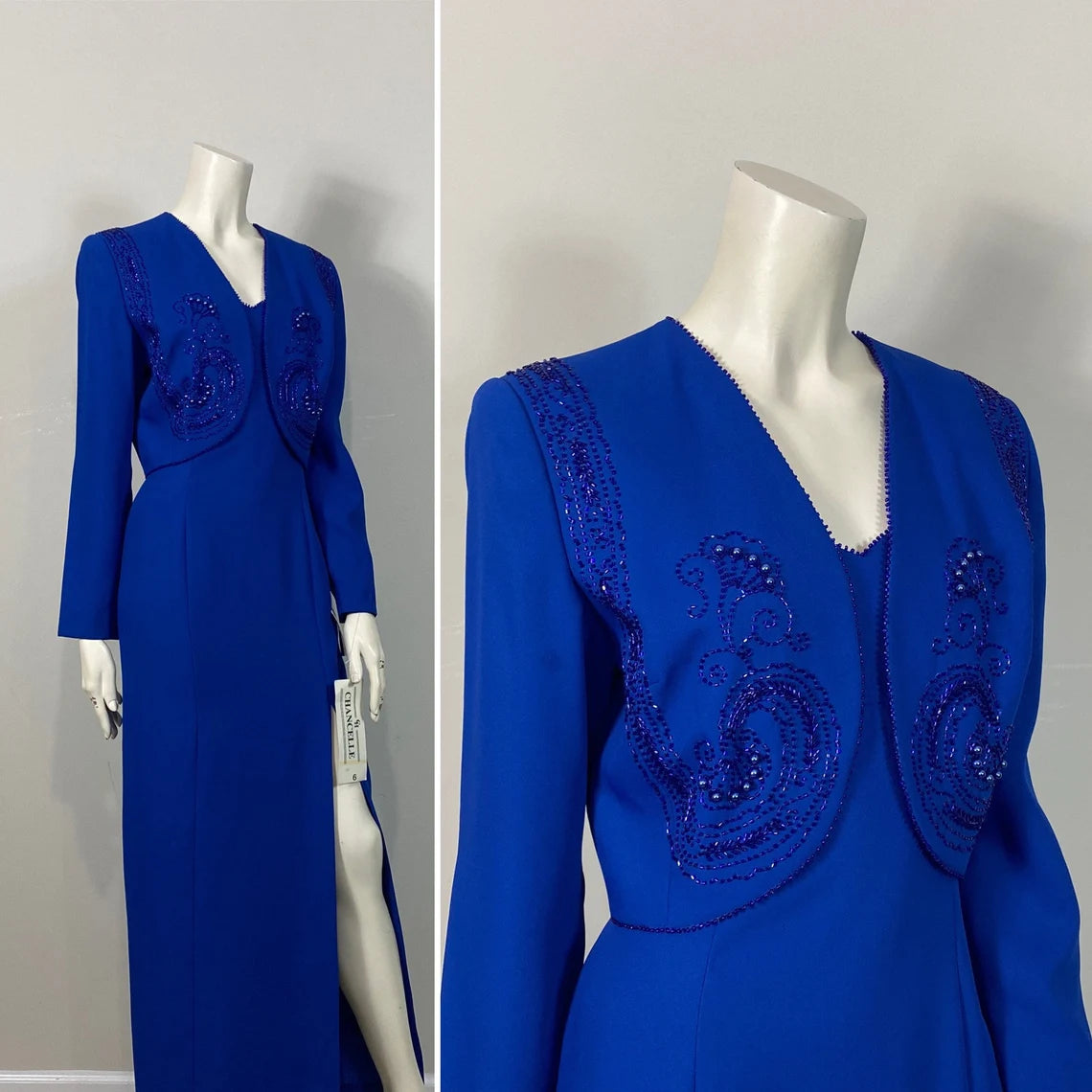 Spaghetti Straps Royal Blue Formal Dress Jacket Beaded Sweetheart Gown Versatile Mother of the Bride Dress With Slit