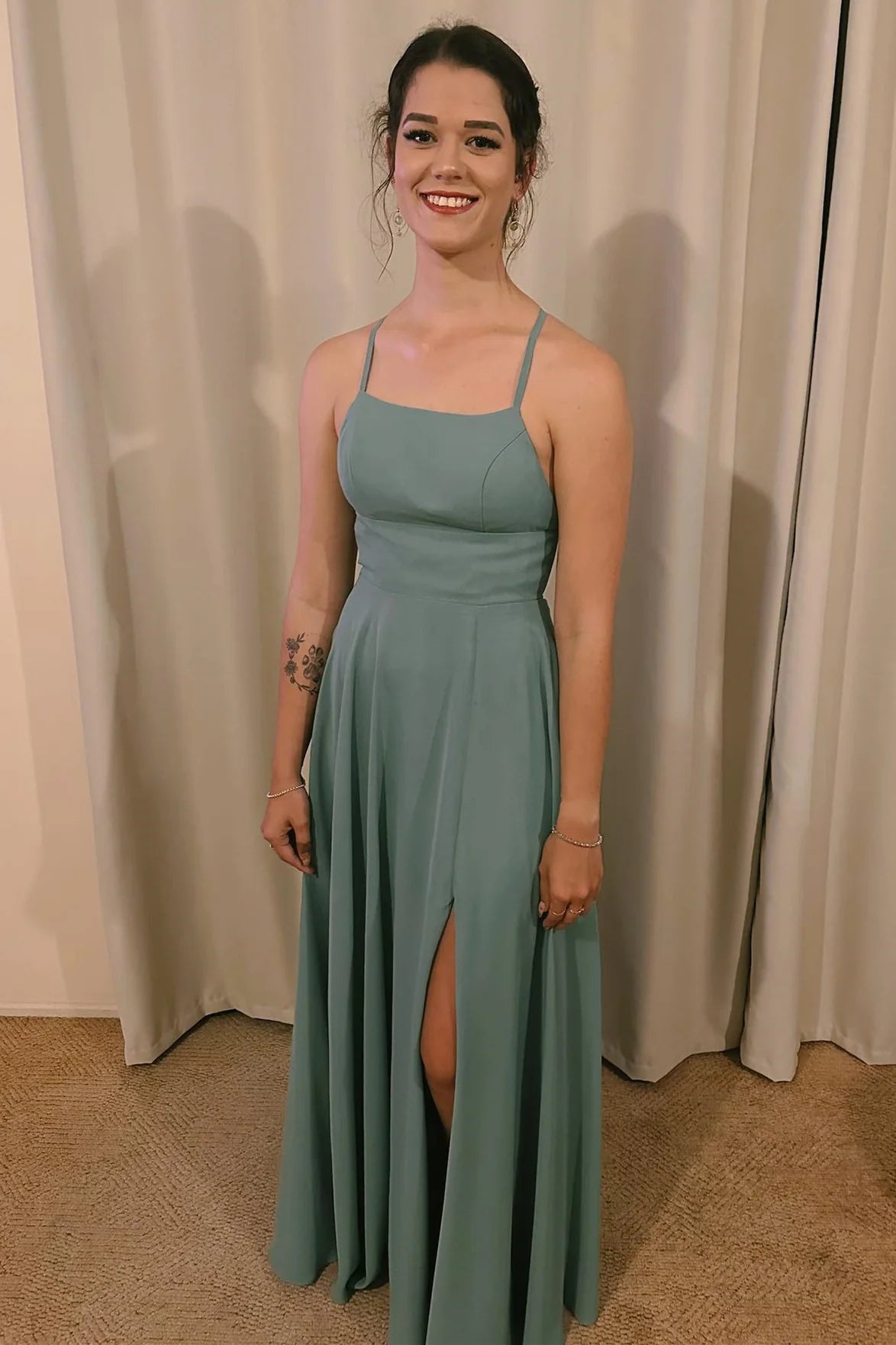 Spaghetti Straps Sage Green Long Bridesmaid Dress/Formal Women's Dresses