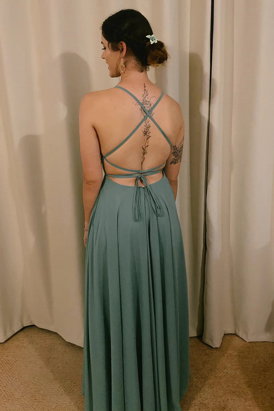 Spaghetti Straps Sage Green Long Bridesmaid Dress/Formal Women's Dresses