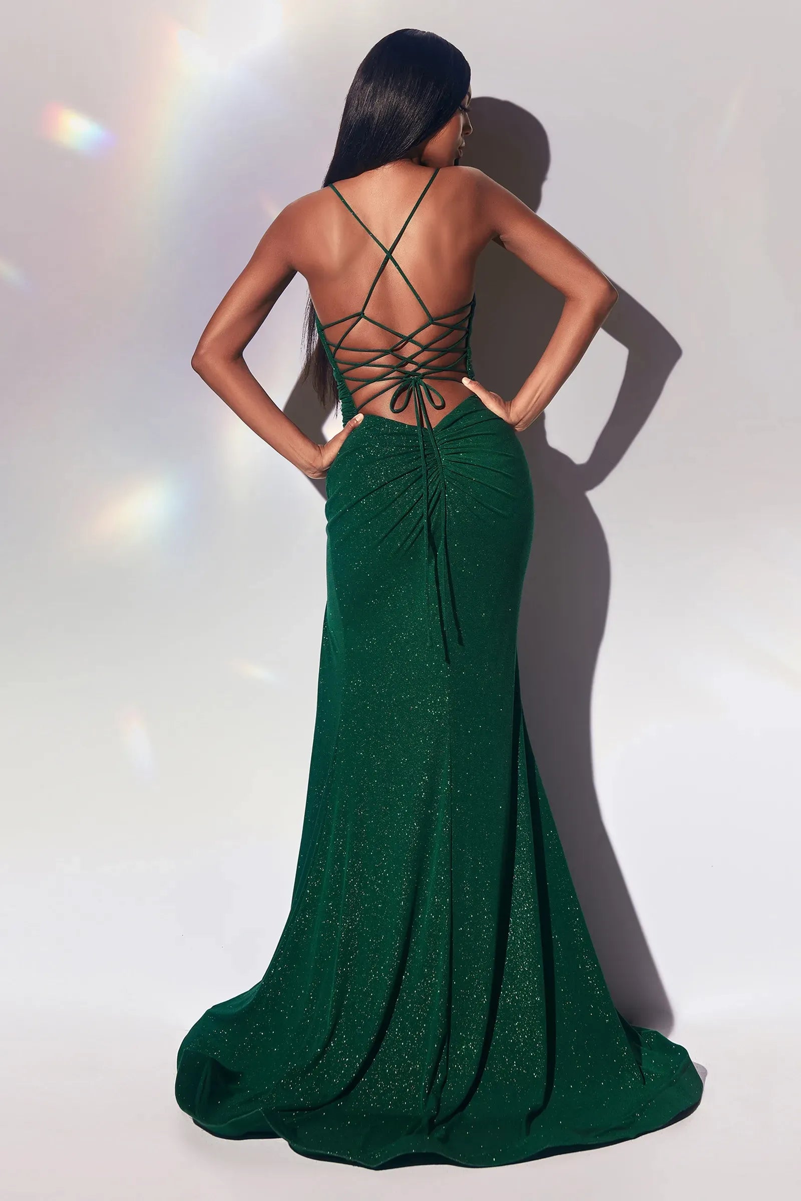Spaghetti Straps V Neck Pleats Mermaid Trumpet Floor-Length Evening Dress With Slit Trendy Floor Length Ball Gowns