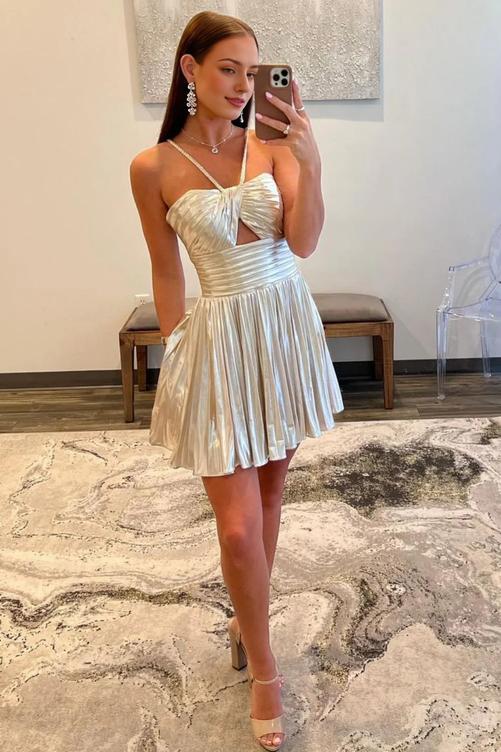 Spaghetti Straps A-Line Halter Neck Short Homecoming Dress
