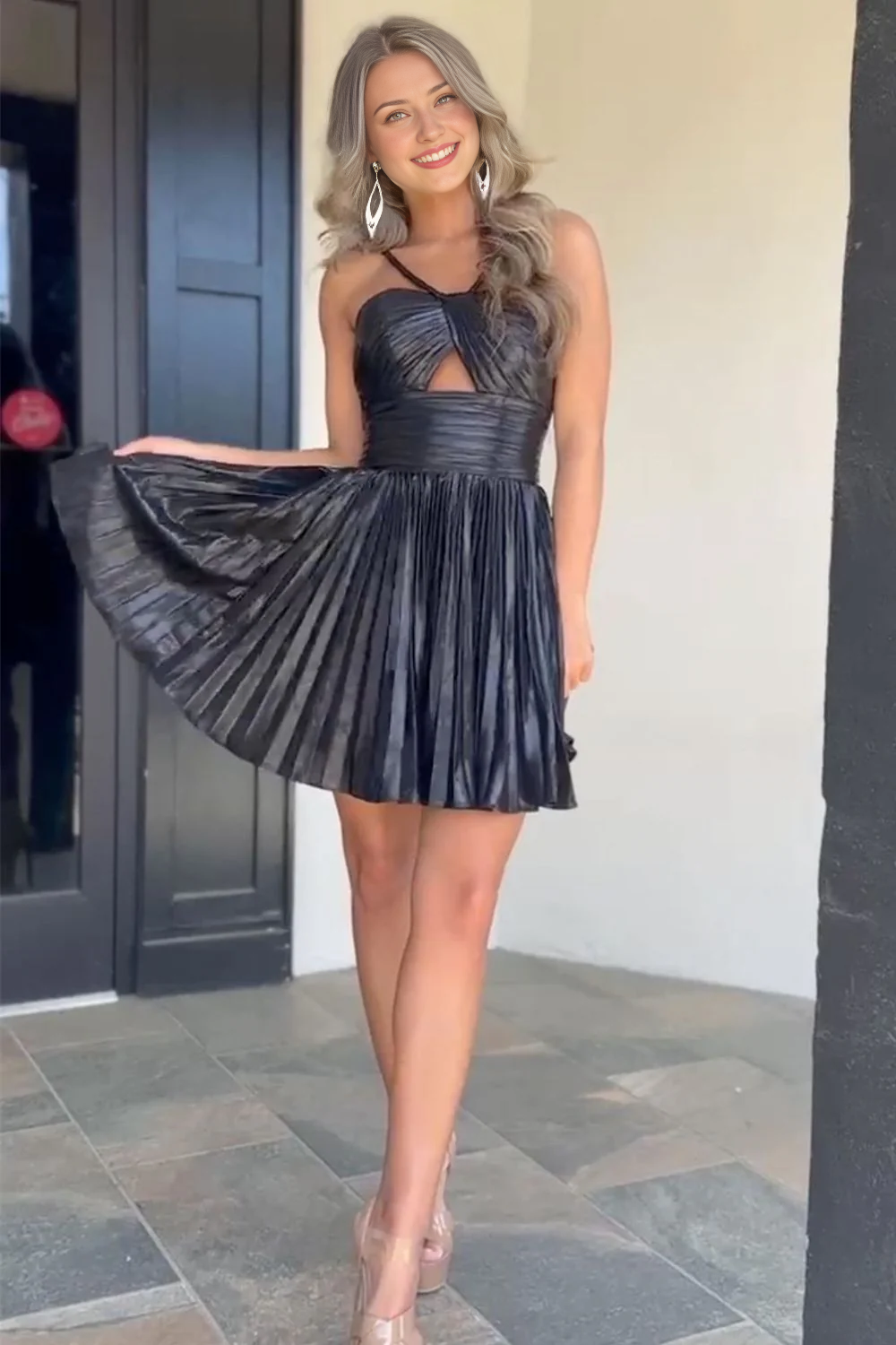 Spaghetti Straps A-Line Halter Neck Short Homecoming Dress