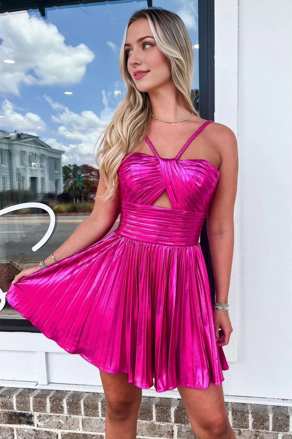 Spaghetti Straps A-Line Halter Neck Short Homecoming Dress