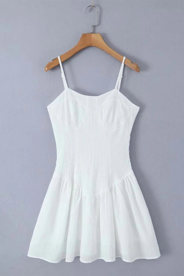 Spaghetti Straps A-line Backless White Drop Waist Short Homecoming Dress