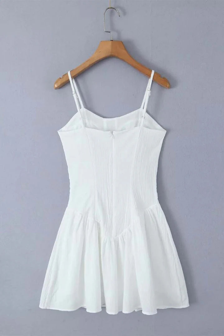 Spaghetti Straps A-line Backless White Drop Waist Short Homecoming Dress