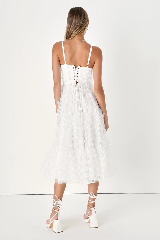 Robes de soirée Weitese pour femmes, coupe trapèze, bretelles spaghetti blanches, lacets, longueur thé, robes de bal, magasins 