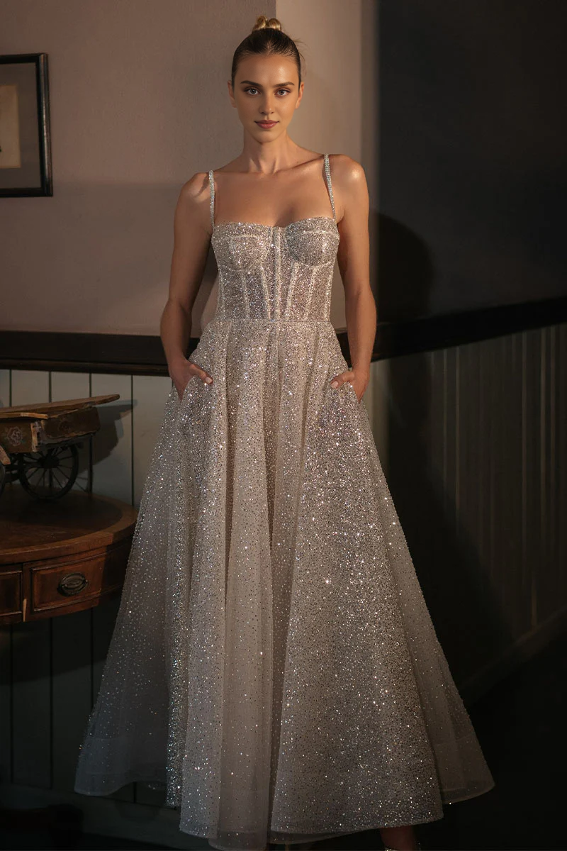 Weitese Prom Shop Dresses Dazzling Glitter Spaghetti Straps Sleeveless Prom Dress Formal Women's Dresses