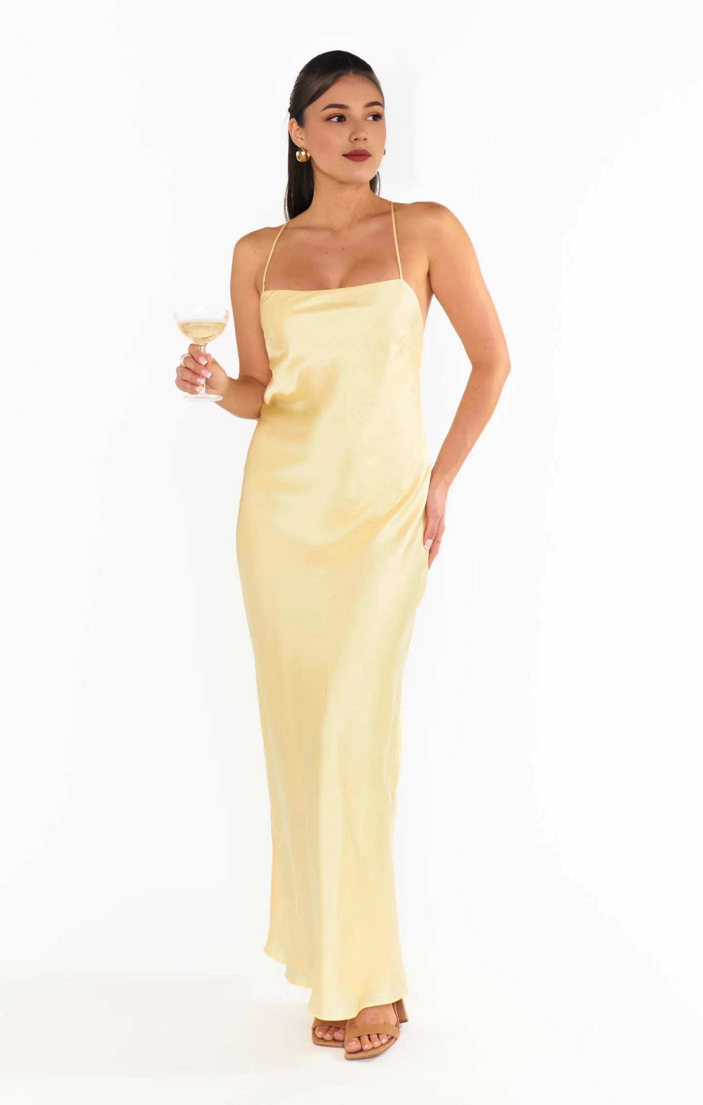 Weitese Dress Spaghetti Straps Square Neck Light Pink Maxi Dress Column Satin Solid Color Crisscross Back Simple Prom Dress