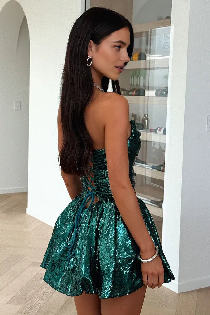 Sparkle A-Line Sweetheart Sleeveless Sequins Lace Up Short-Mini Homecoming Dress