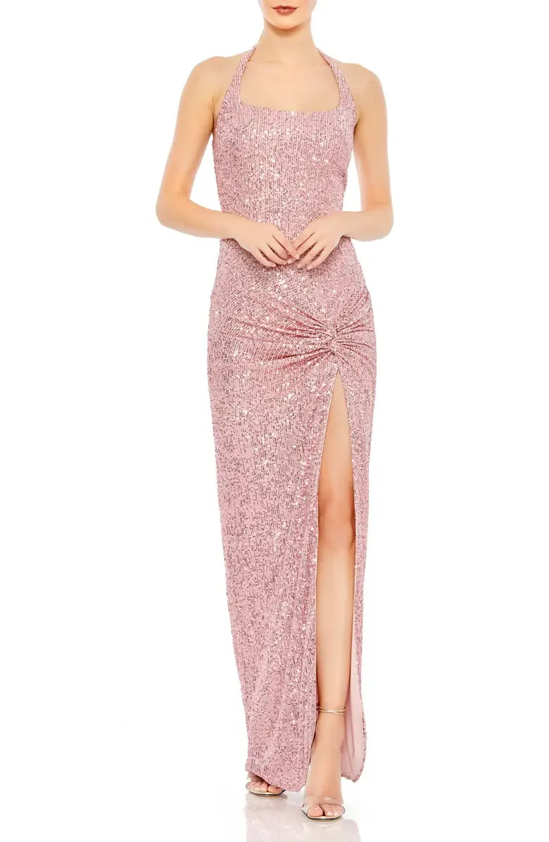 Sparkle Fitted Halter Neck Sleeveless Sequin Floor-Length Prom Dress