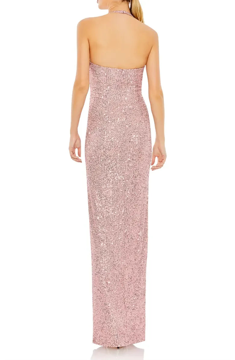 Sparkle Fitted Halter Neck Sleeveless Sequin Floor-Length Prom Dress