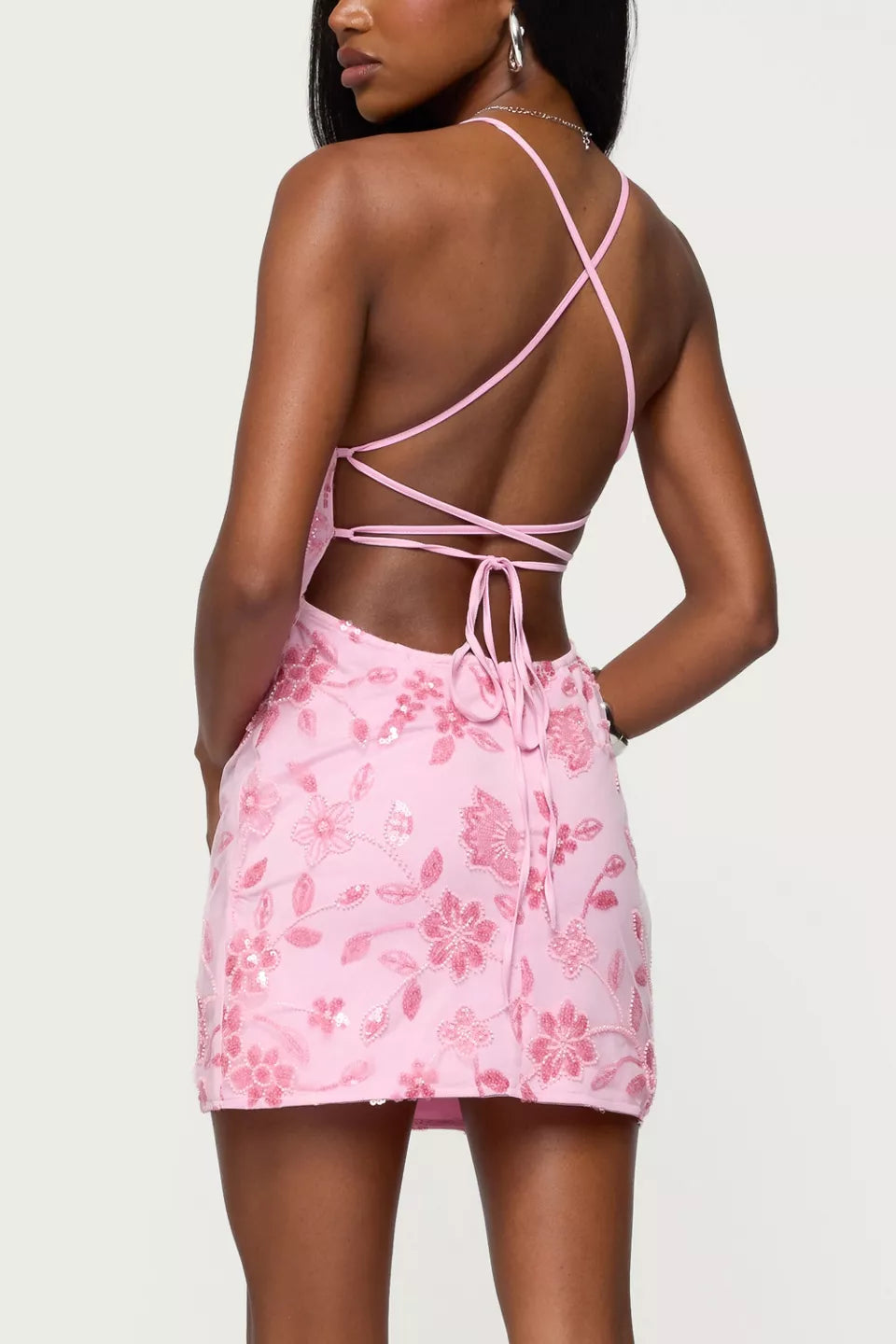 Sparkle Sheath/Column V Neck Sleeveless Sequin Short-Mini Homecoming Dress
