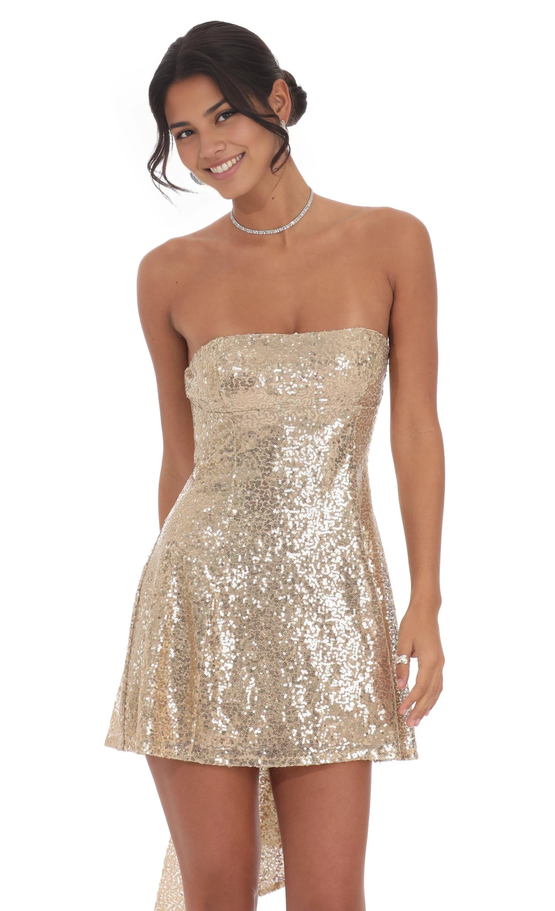 Sparkle & Shine A-Line/Princess Strapless Sleeveless Open Back Short-Mini Homecoming Dresses