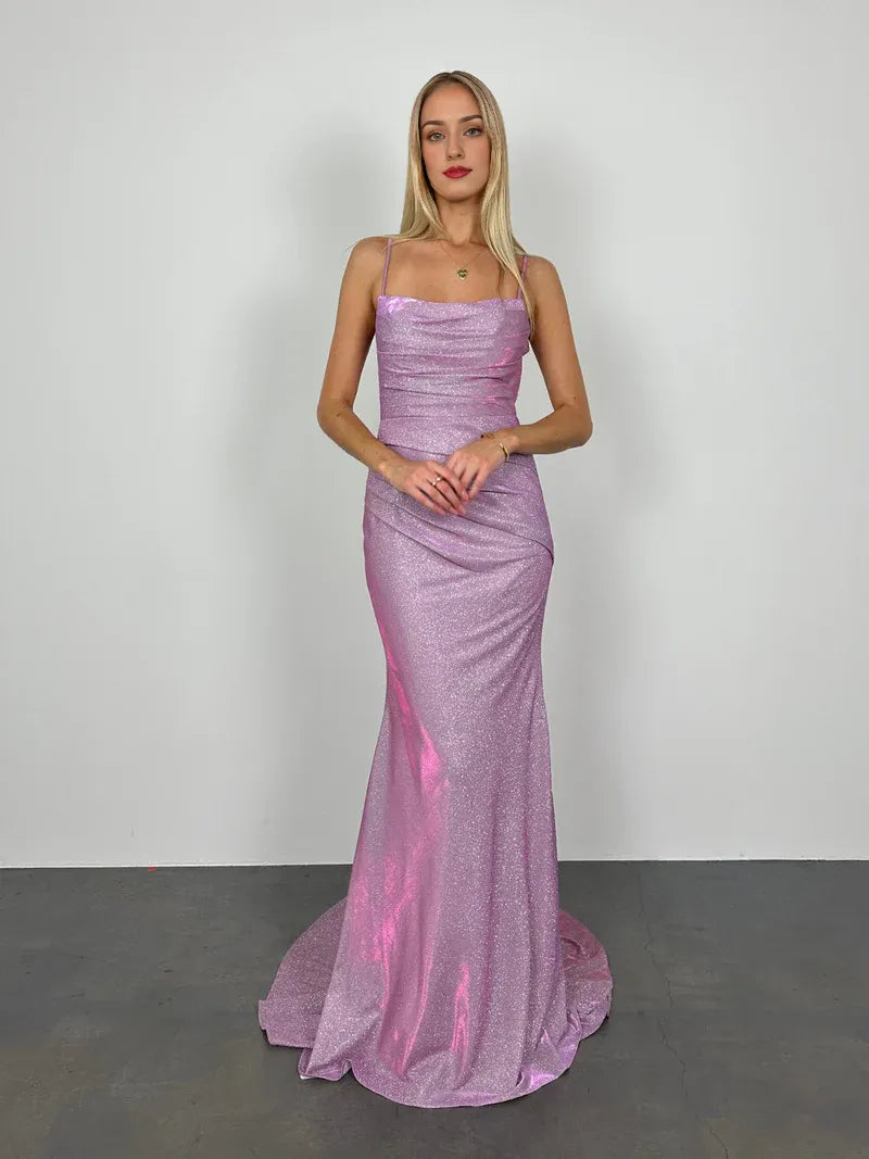 Weitese Dress Sparkle & Shine Spaghetti Straps Classic Prom Dress Mermaid/Trumpet Sleeveless Sweep/Brush Train Backless Maxi Dress