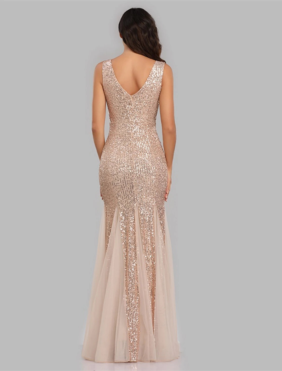 Back view of the sequined mermaid formal dress.