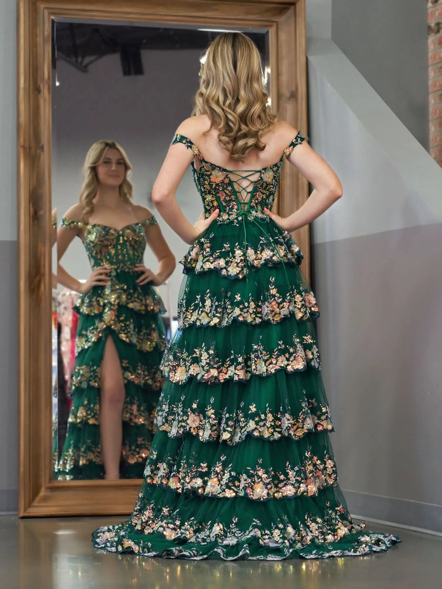 Sparkling Glitter Corset Sleeveless Princess Tulle Ruffles Long Prom Dress
