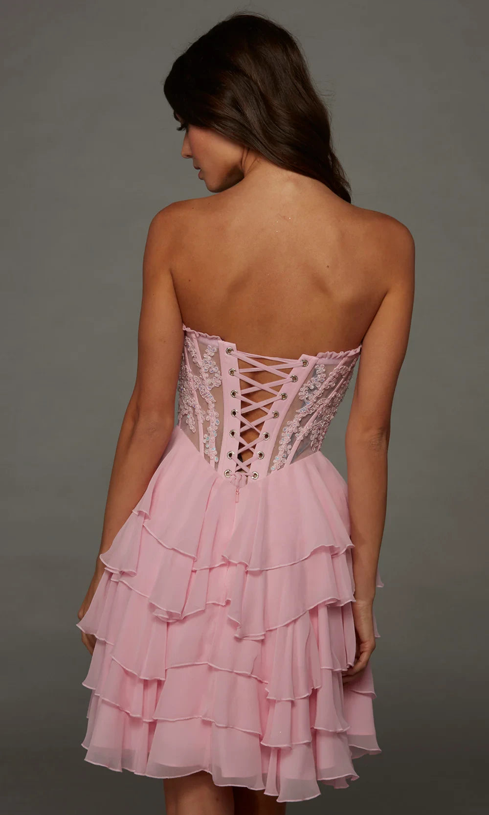 Sparkling A-Line Sweetheart Sequin Appliques Tiered Ruffled Pink Short Homecoming Dress