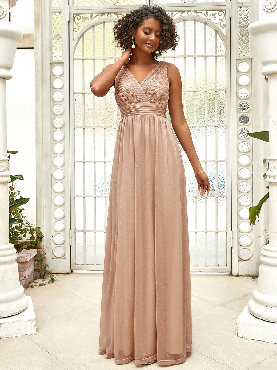 Red sparkly double V-neck floor length evening dress.