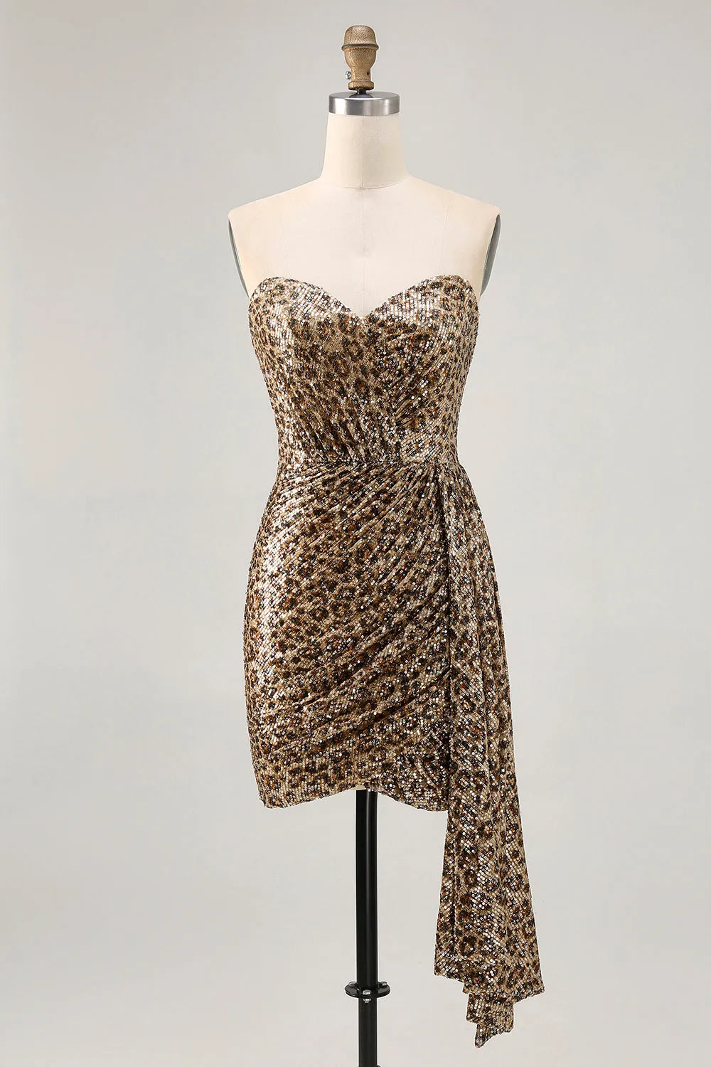 Sparkly Off the Shoulder Tight Sleeveless Leopard Print Short-Mini Homecoming Dress