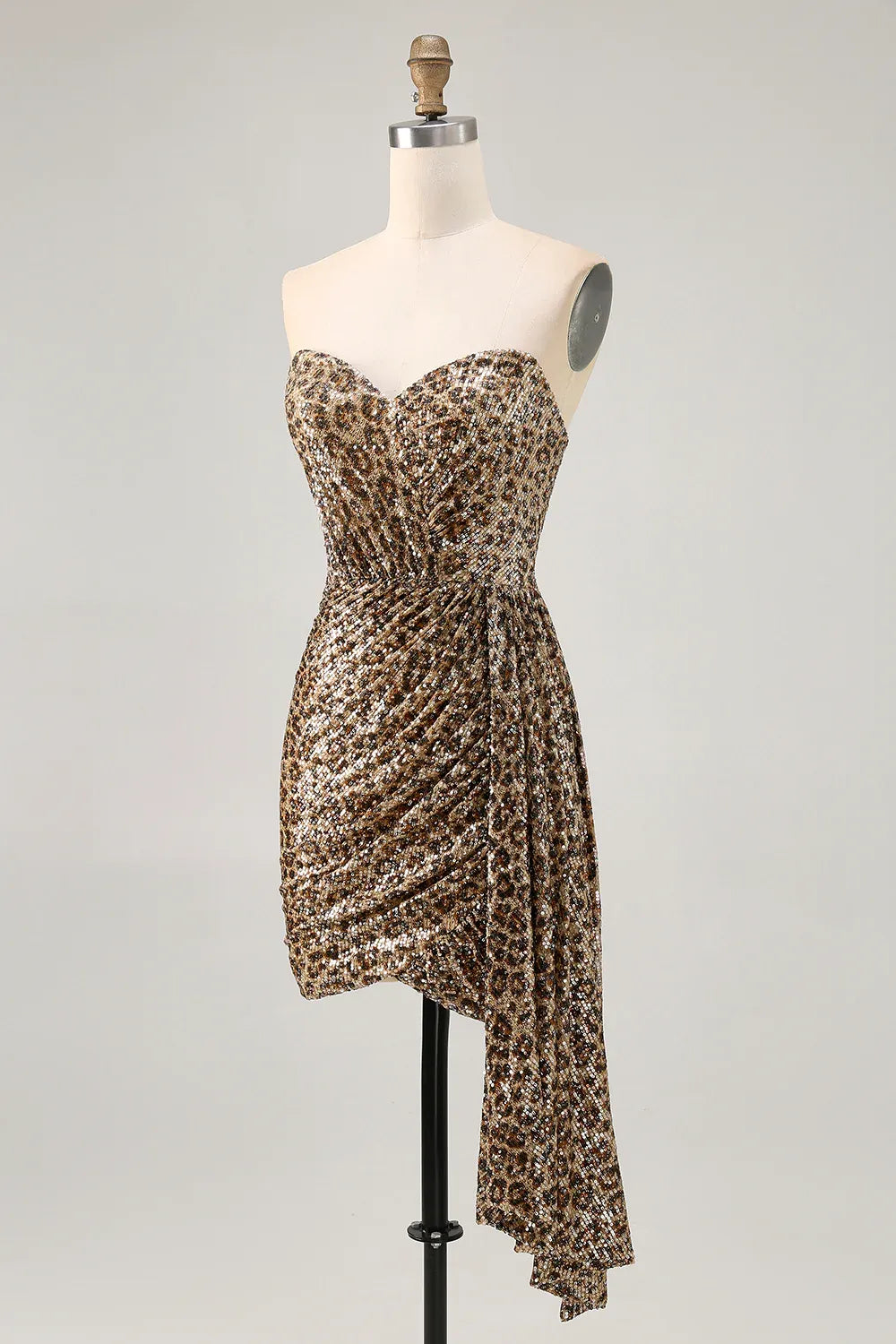 Sparkly Off the Shoulder Tight Sleeveless Leopard Print Short-Mini Homecoming Dress