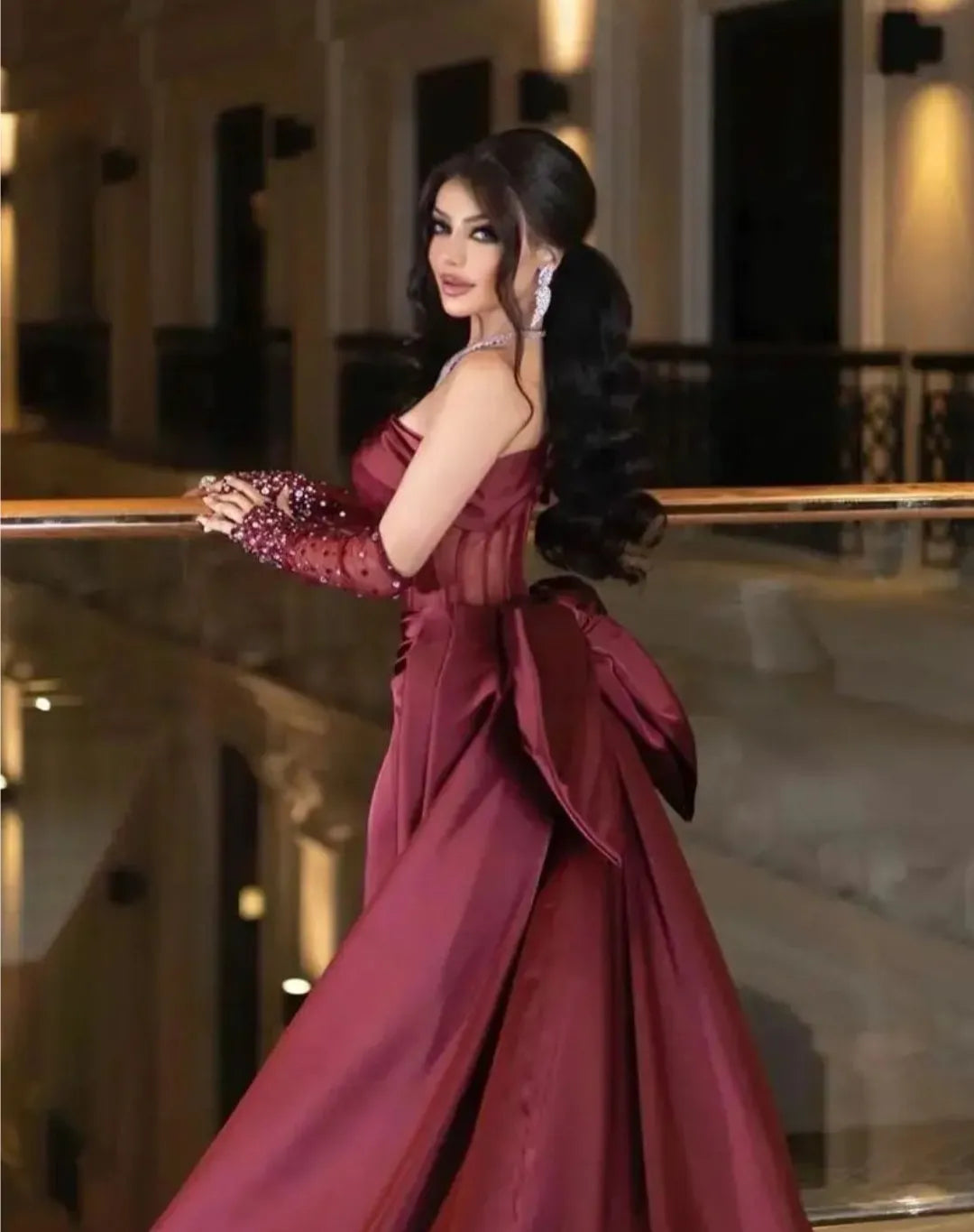 Sparkly Sheath Off-The-Shoulder Sleeveless Slit Satin Floor-Length Prom Dress