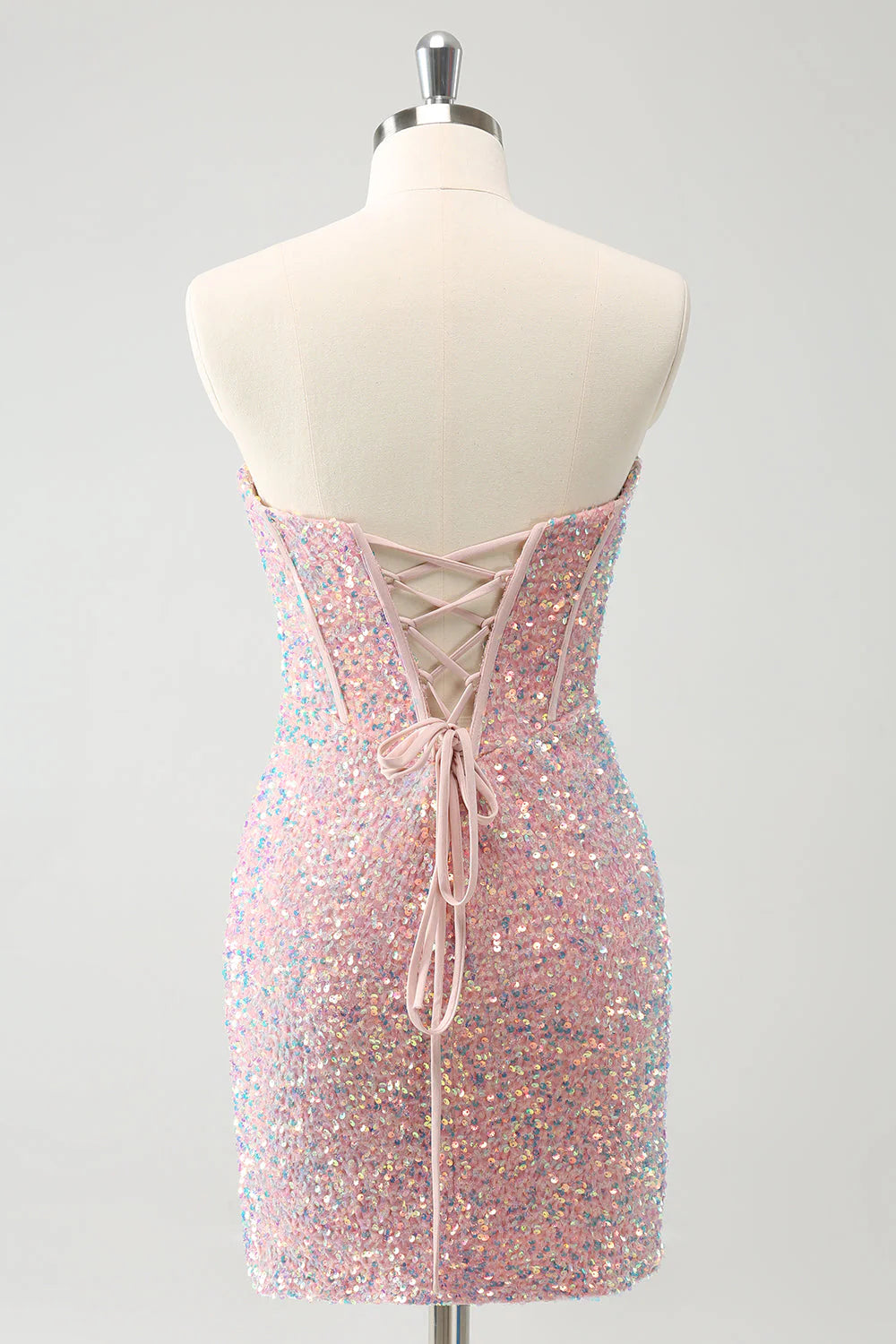 Robe de soirée courte moulante sans bretelles scintillante avec paillettes 