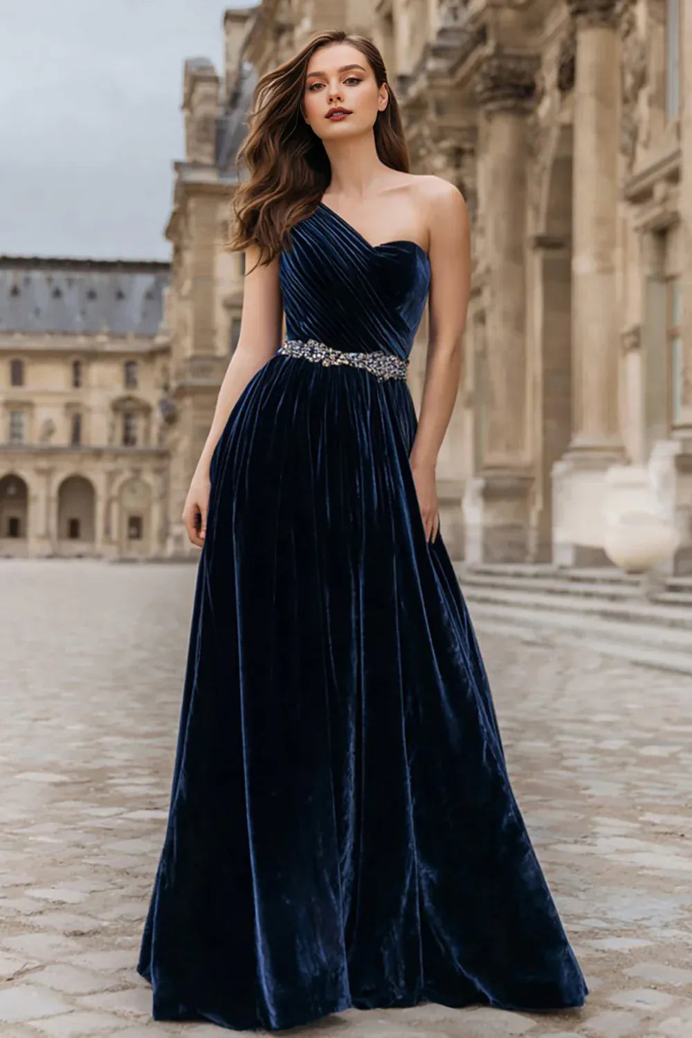 Sparkly A-Line One Shoulder Sleeveless Backless Sweep/Brush Train Prom Dress