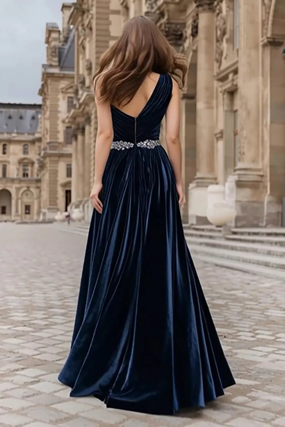 Sparkly A-Line One Shoulder Sleeveless Backless Sweep/Brush Train Prom Dress