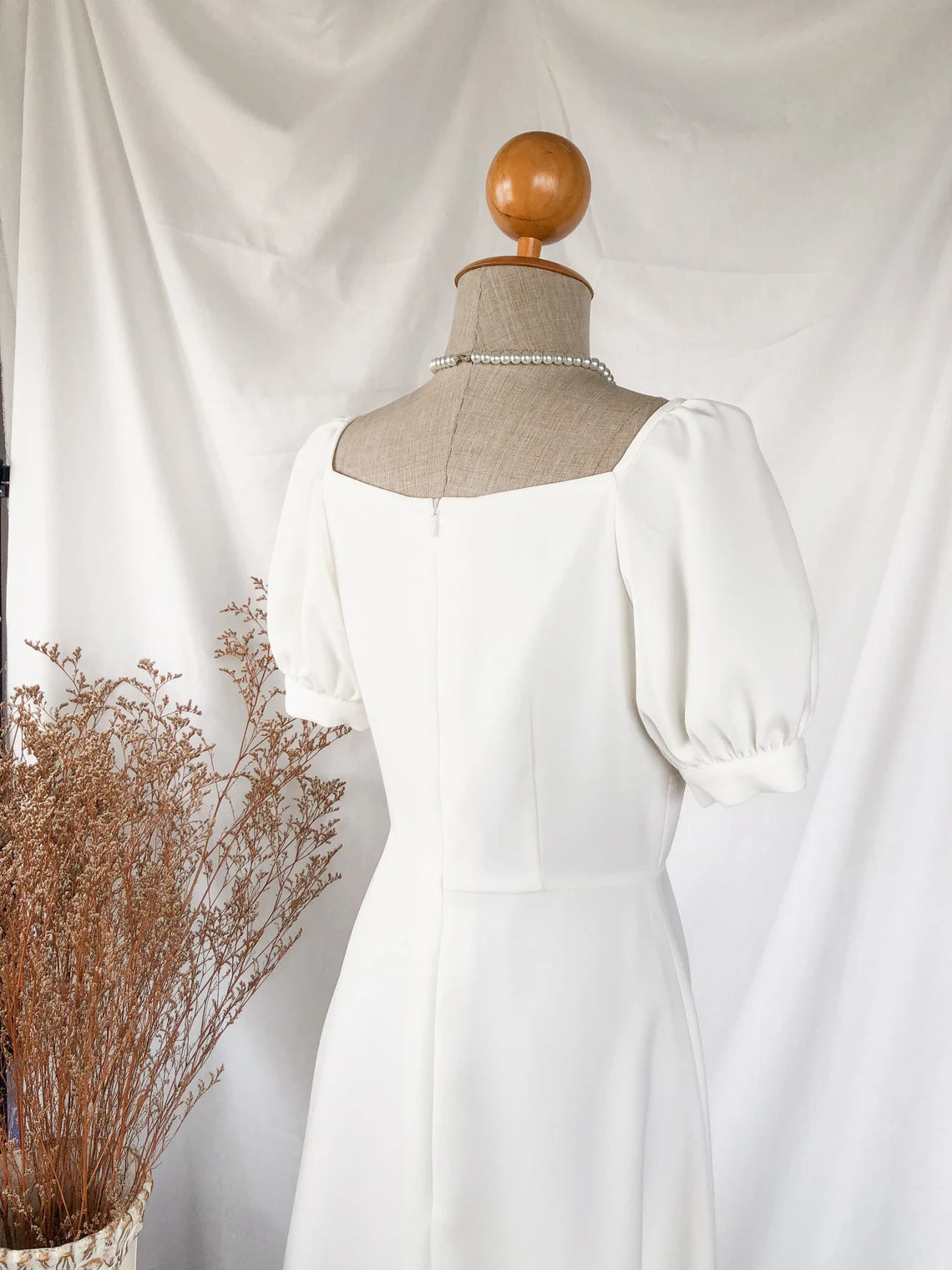 Square Neck White Party Puff Sleeve Vintage Majestic Prom Graduation Bridesmaid Dress