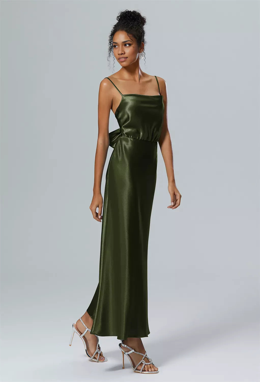 Mermaid Square Neckline Ankle Length Sleeveless Pleat Prom Dresses Spaghetti Straps Hot Sale Long Evening Dresses With Bow