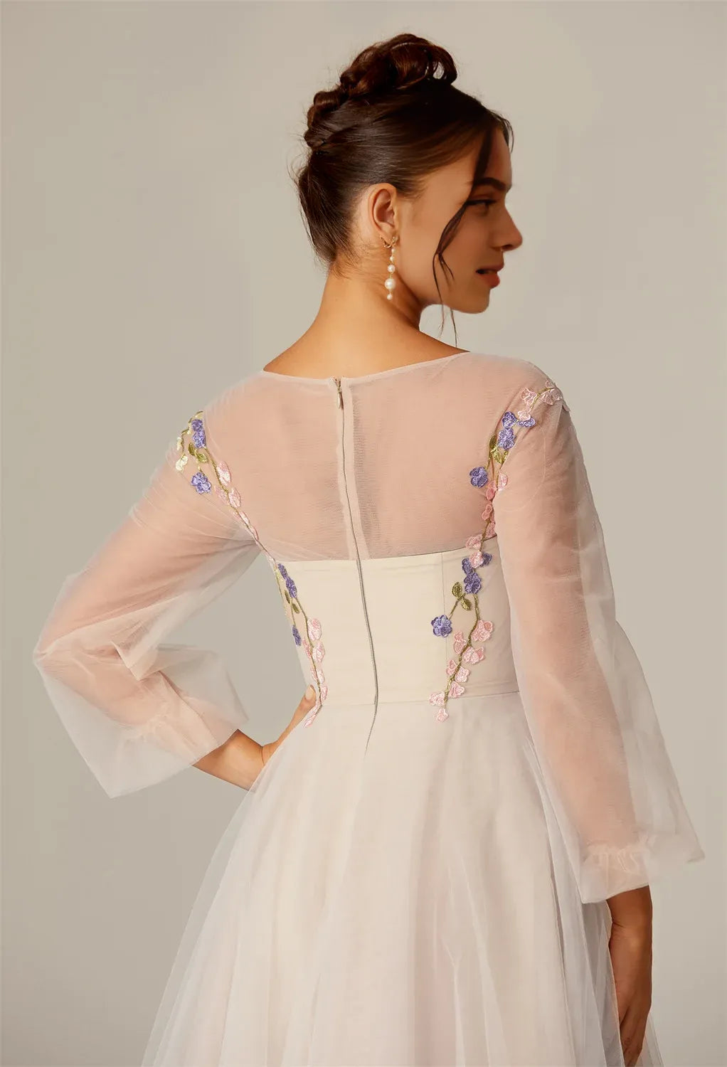 Steaming A-line U-Neck Ankle Length Long Sleeves Prom Dresses Tulle Affordable A-Line Evening Dresses For Women