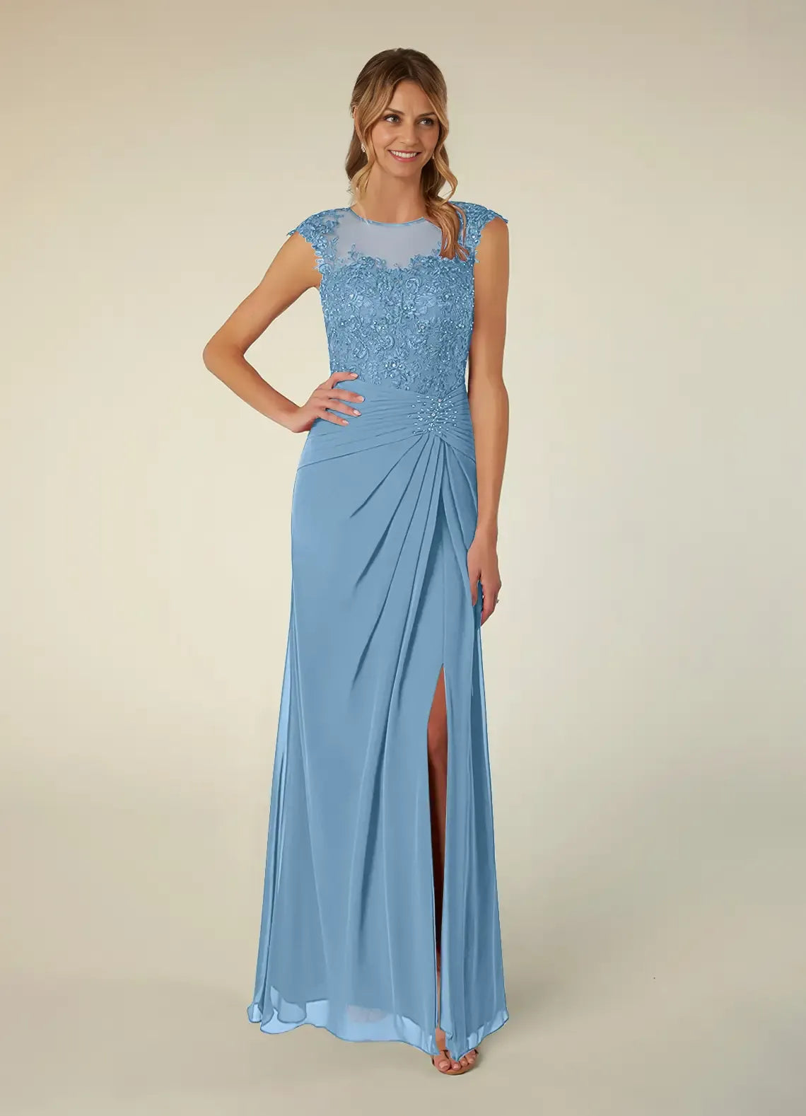 Weitese Dress Black A-Line Scoop Neck Sequins Chiffon Mother of the Groom Dresses Elegant Illusion Cap Sleeves Leg Slit Evening Dress