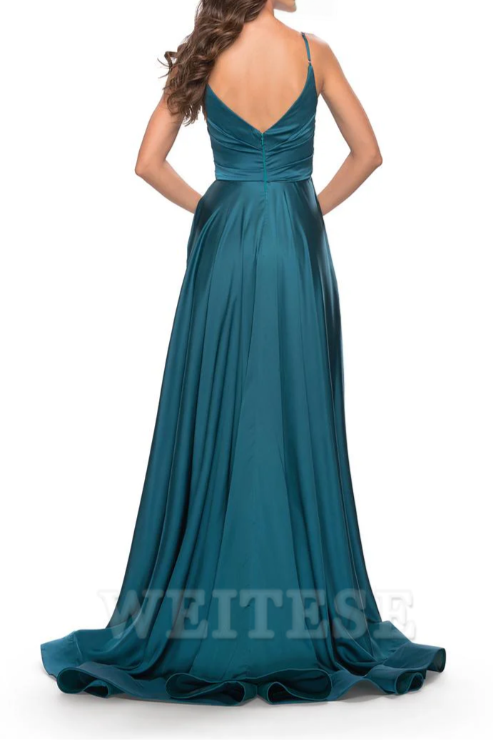 Stores With Prom Dresses A-line Spaghetti Straps V Neck Floor Length Zipper Back Prom Dress Formal Women's Dresses