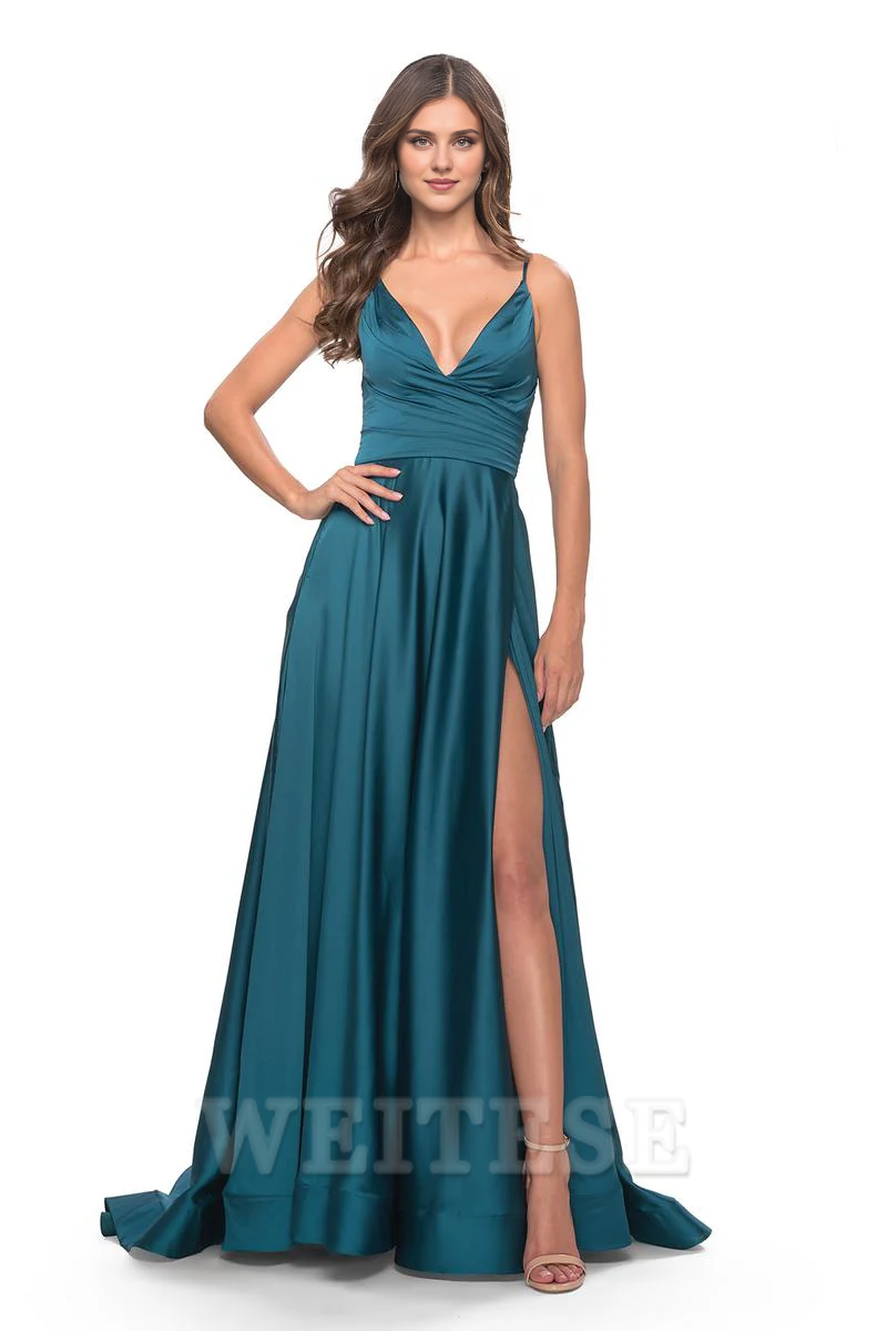 Magasins avec robes de bal trapèze bretelles spaghetti col en V longueur au sol fermeture éclair dans le dos robe de bal robes formelles pour femmes 