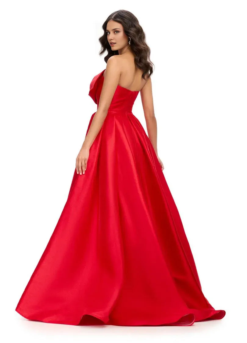 Stores With Prom Dresses A-line Oversized Bows Beautiful Ballgown Strapless Plunged V Neck Side Slit With Train Prom Dress Formal Women's Dresses