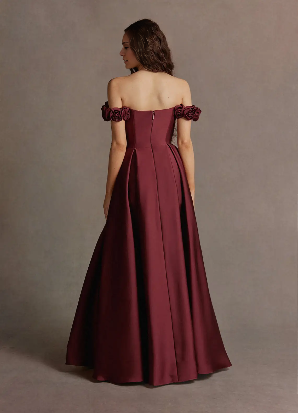 Stores With Prom Dresses Burgundy Off-the-Shoulder Sleeveless With Slit Prom Dress Flower Formal Wear Dresses