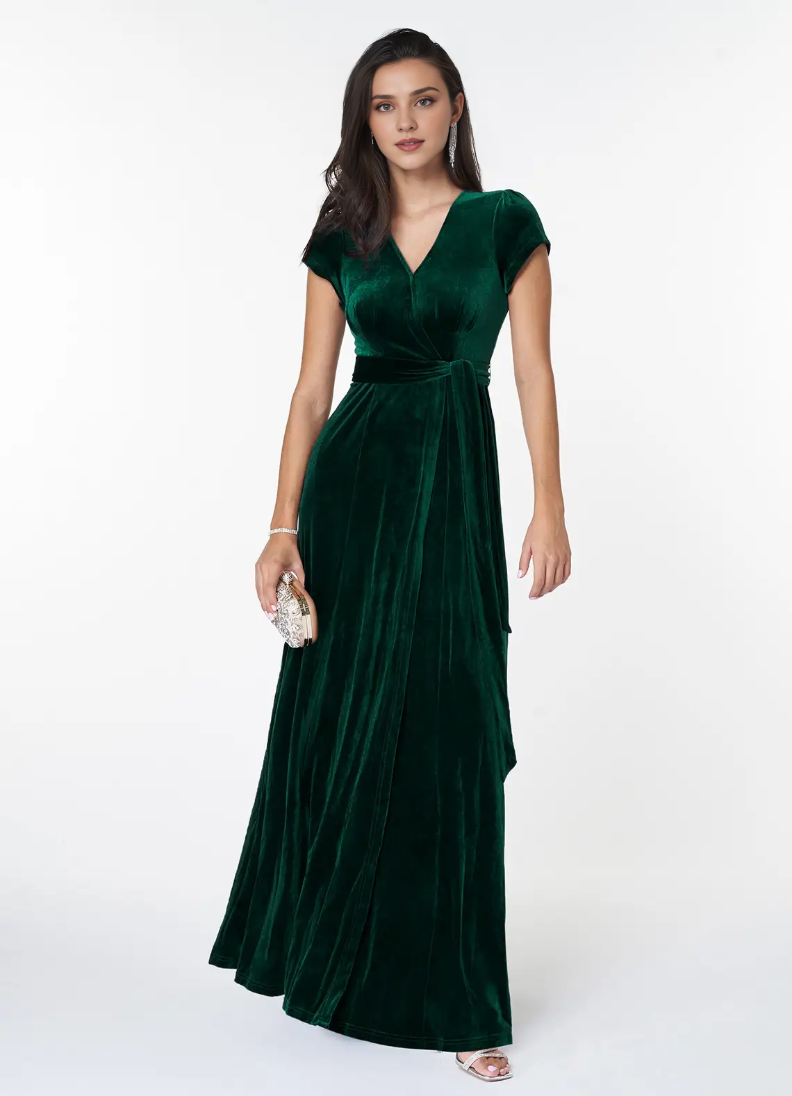 Tiendas con vestidos de fiesta, escote en V esmeralda, mangas cortas, terciopelo, corte A, vestidos de fiesta sencillos, vestidos formales. 