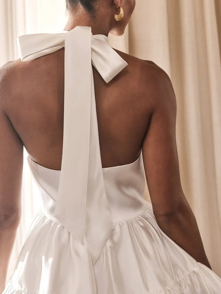 Magasins avec robes de bal en satin, décolleté licou, ligne A, drapée, sans manches, mini robe, robe de bal, robes de soirée 