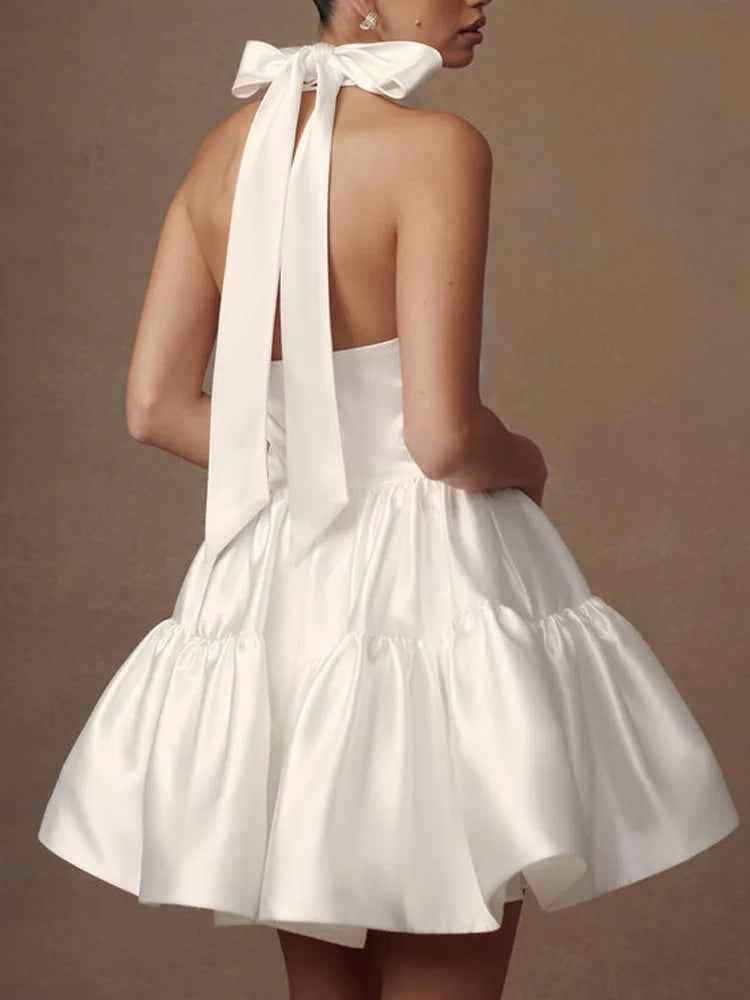 Stores With Prom Dresses Satin Halter Neckline A-line Draped Sleeveless Mini Dress Prom Dress Formal Wear Dresses