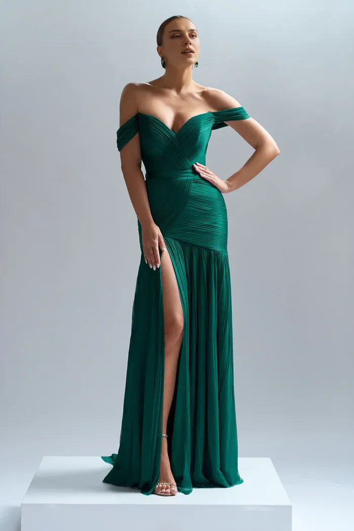 Stores With Prom Dresses Sleeveless Handmade Plisse Pure Tulle Evening Dress Off-the-shoulder Prom Dress Floor Length Formal Wear Dresses