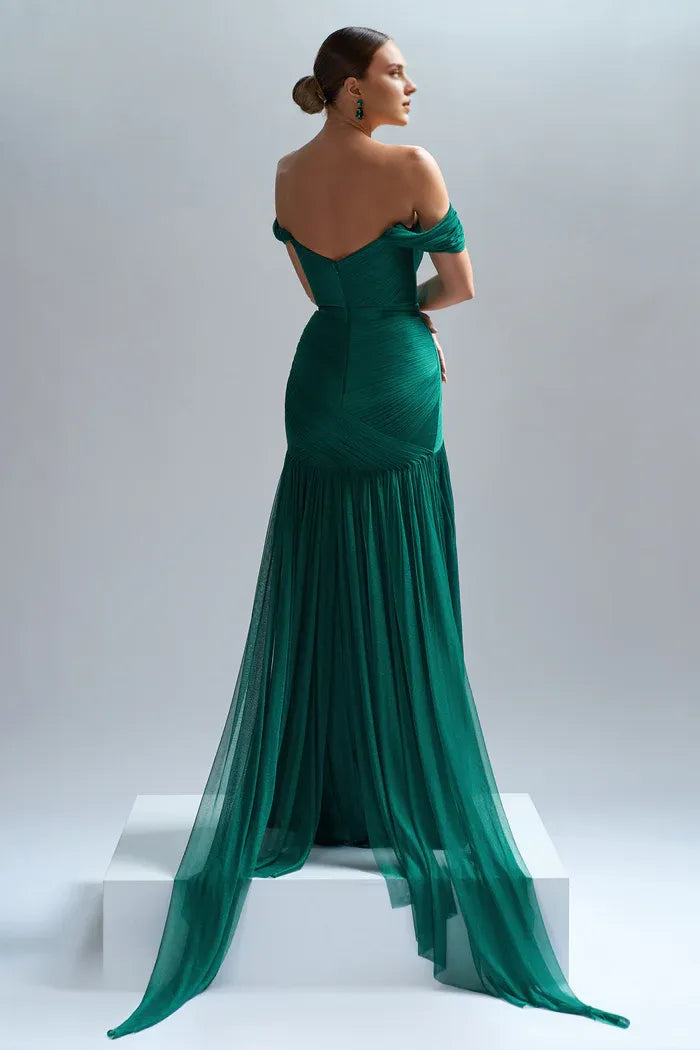 Stores With Prom Dresses Sleeveless Handmade Plisse Pure Tulle Evening Dress Off-the-shoulder Prom Dress Floor Length Formal Wear Dresses